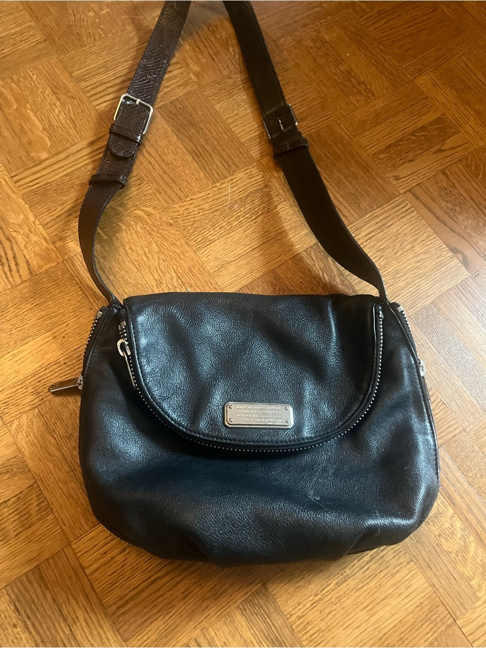 Marc Jacobs Black Leather Crossbody with Silver Hardware
